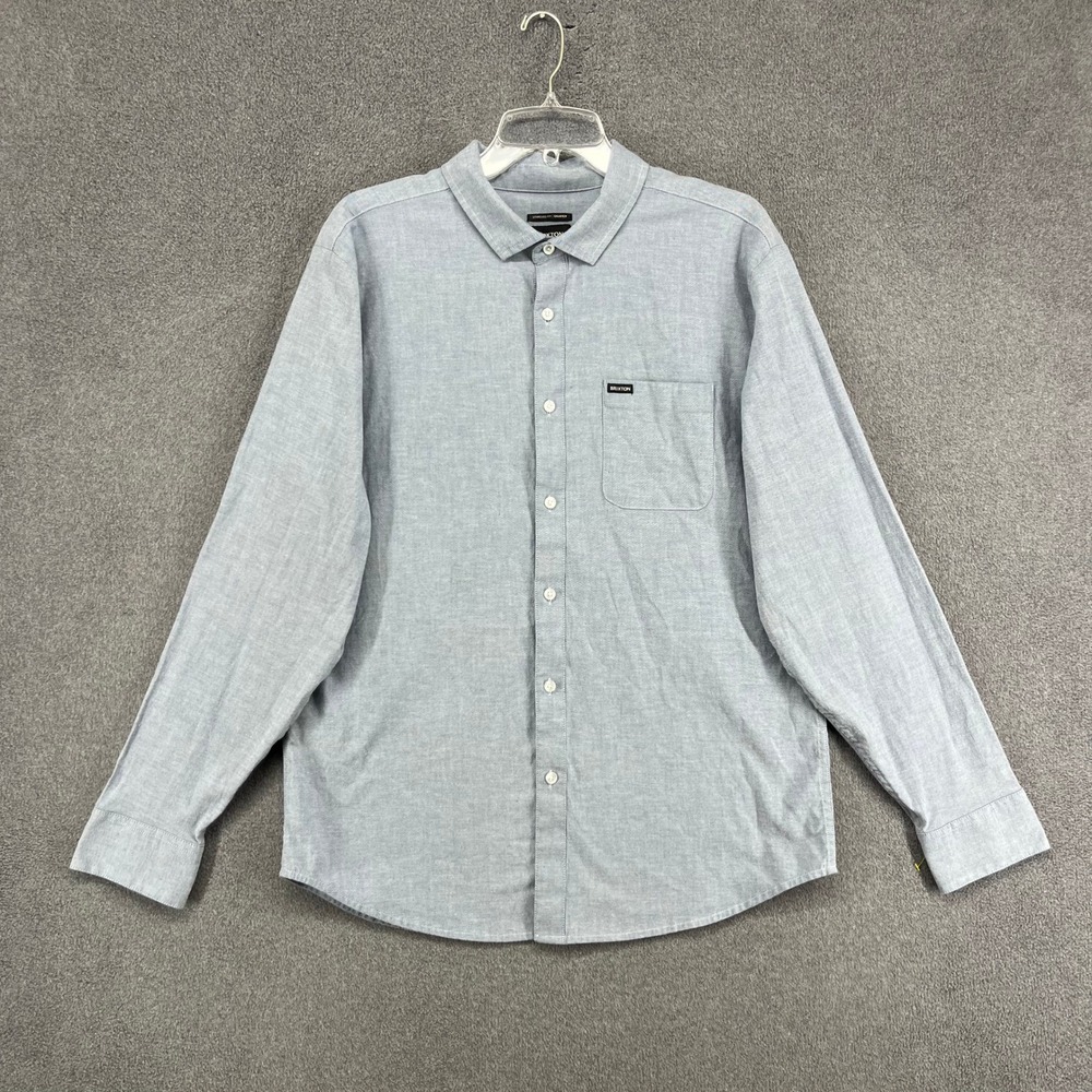 Brixton Charter Shirt Mens Large Blue Long Sleeve Standard Fit Cotton Stretch